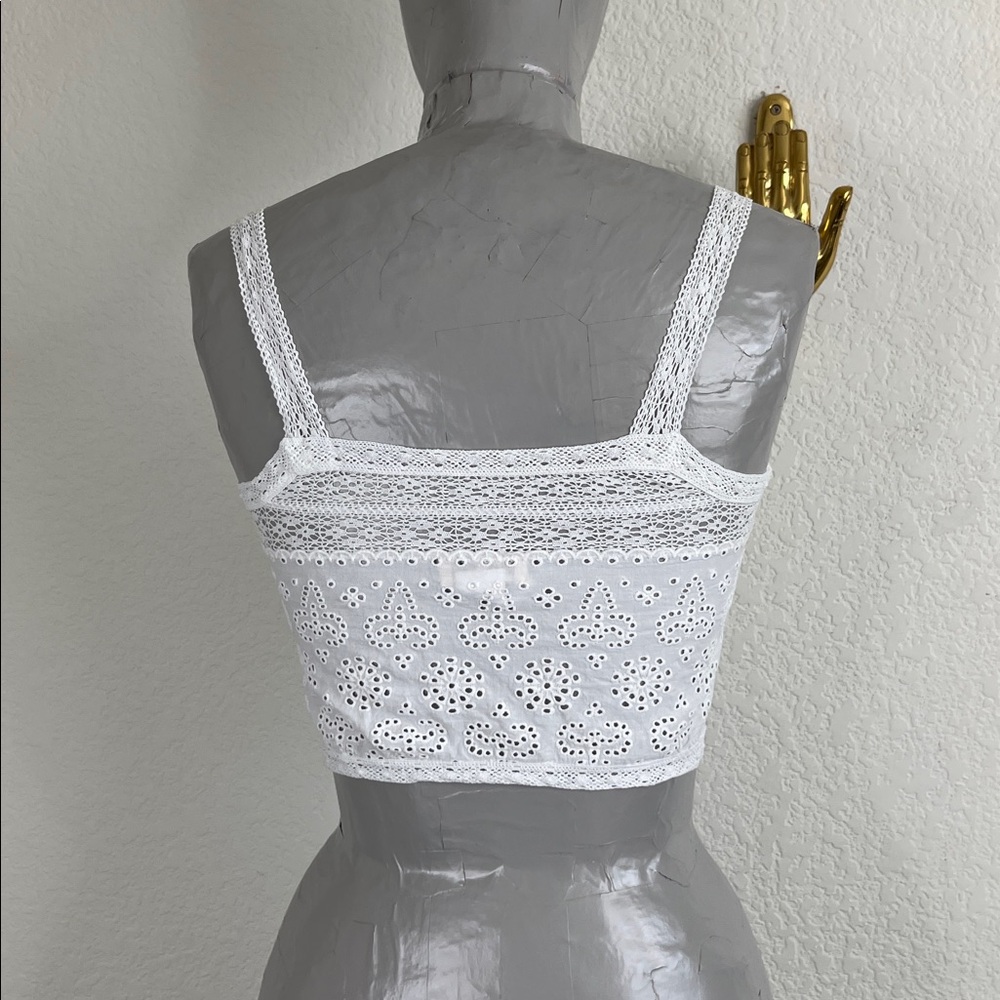 loveshackfancy Eyelet Button Front Crop Tank White - image 4